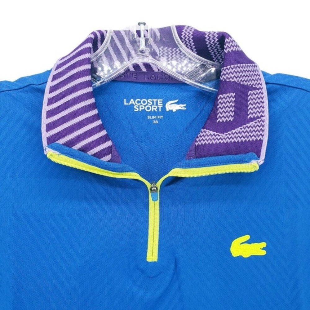 LACOSTE Women's SPORT Zip Jacquard High-Neck Tennis Polo Textured Blue Purple